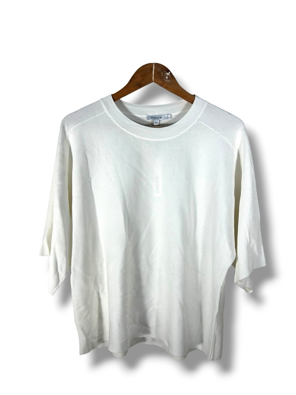 NWT Chico’s White Crepe Dolman Pullover Ecru Short Sleeve Sweater Size 2 US L